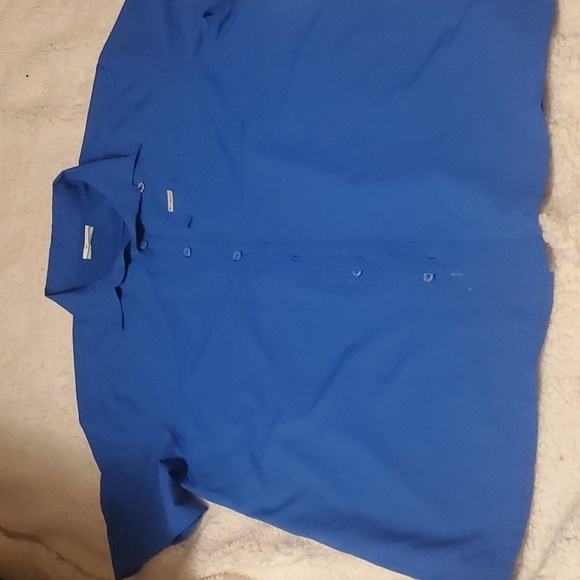 COLUMBIA PFG Blue Short Sleeve Button Down Snap Top Large - Picture 3 of 7